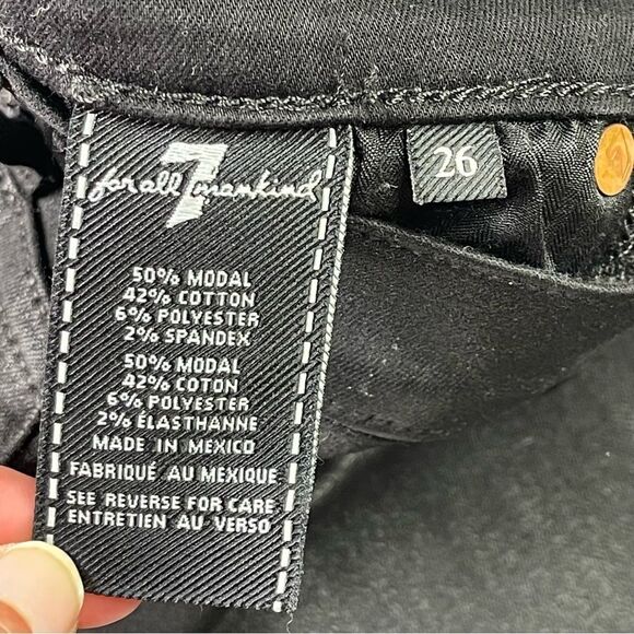 7 For All Mankind Coated Jeans Women’s 26 Black Straight High Rise Holiday Party - Picture 9 of 16